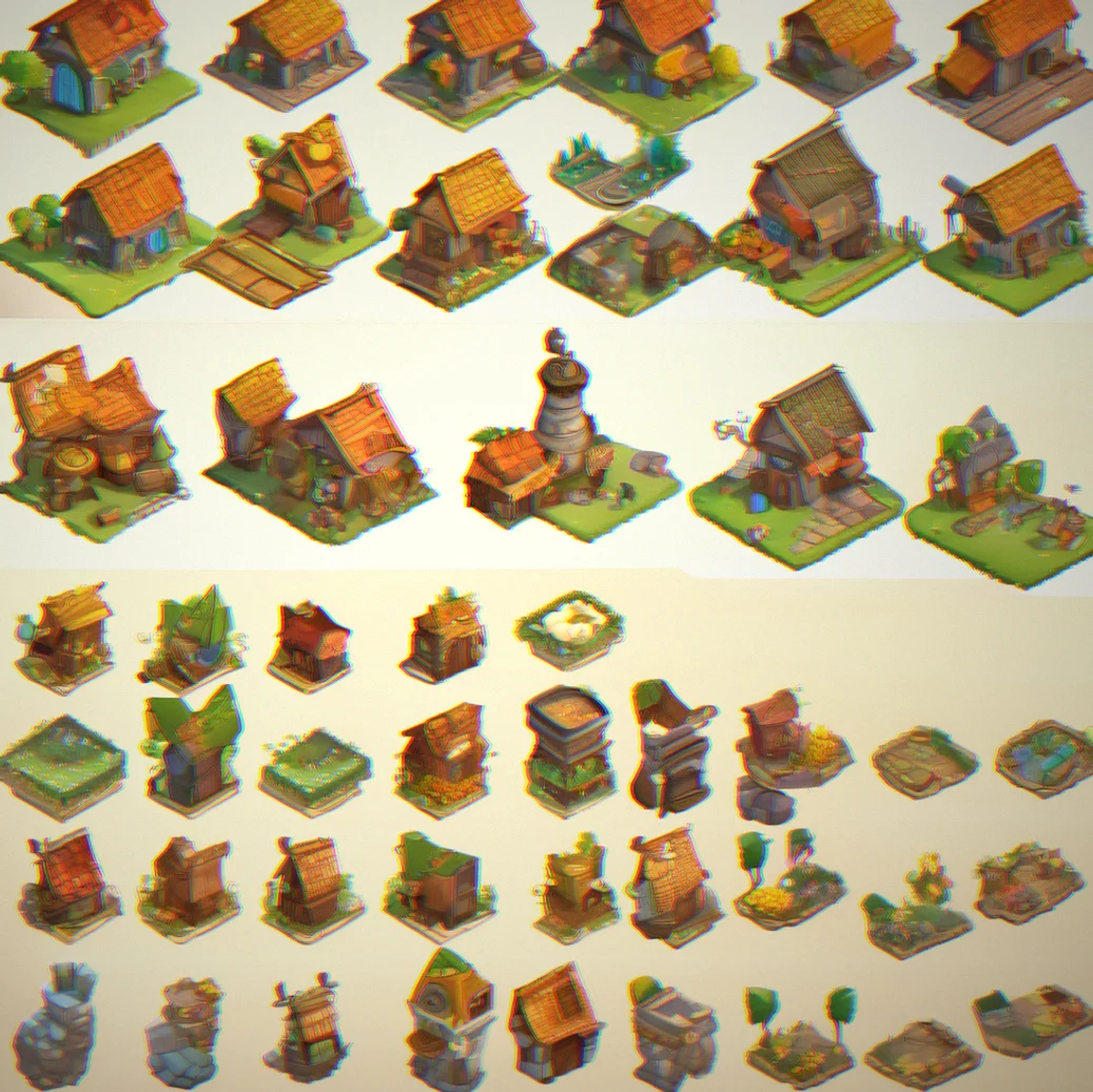 Nested menu screens showing how decoration unlock pathways lead to building sets and character outfits
